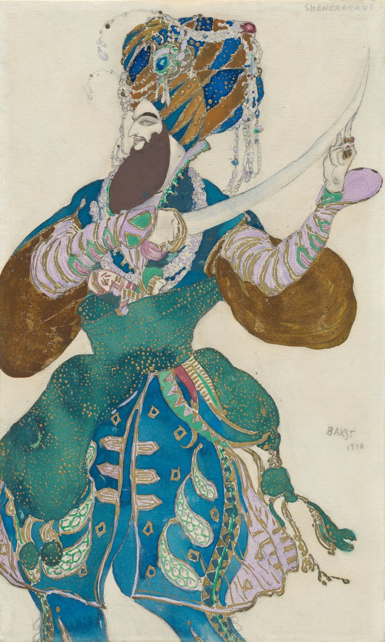 Kostuumontwerp voor het ballet Scheherazade door N. Rimsky-Korsakov door Leon Bakst