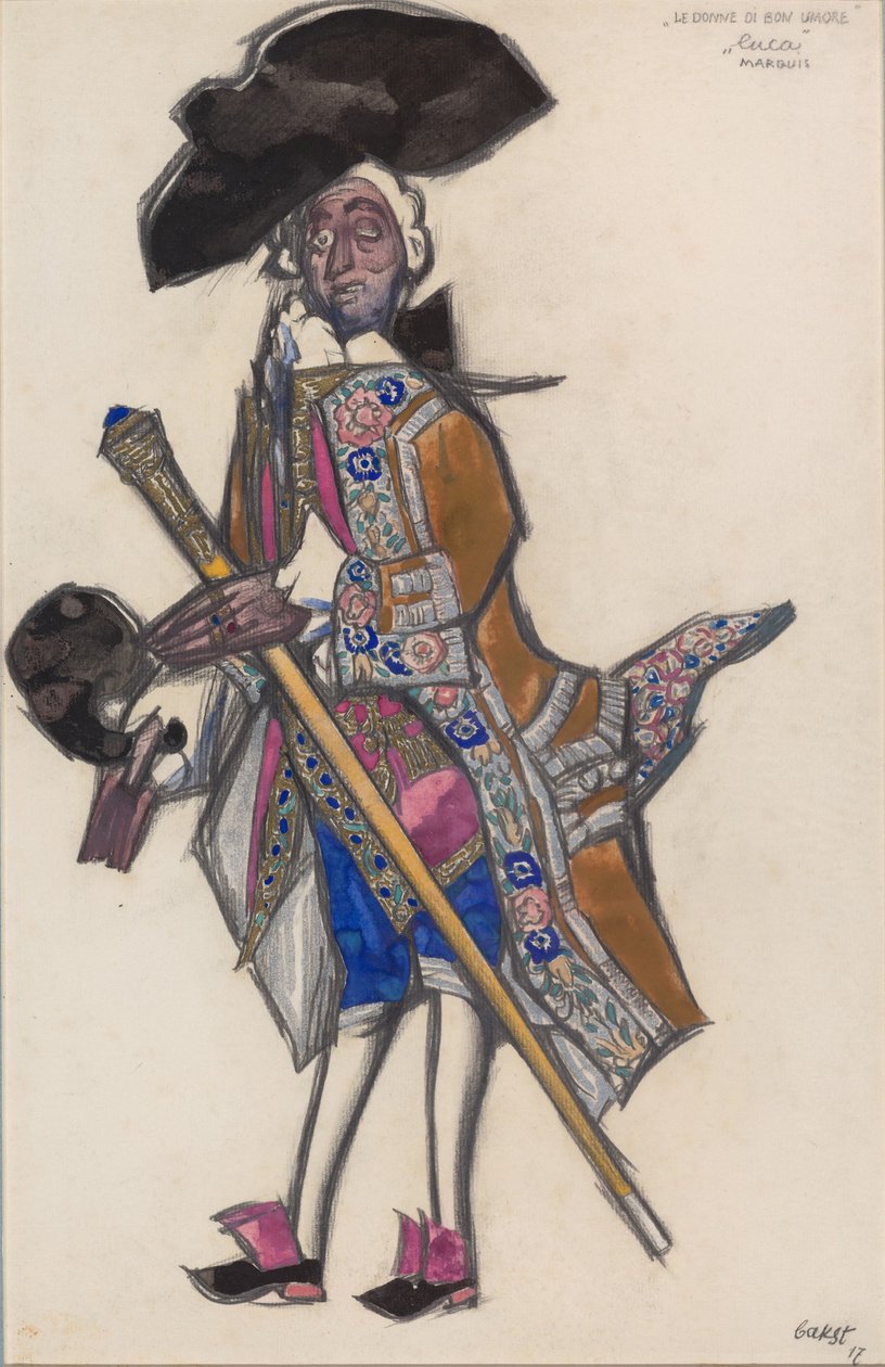 Kostuumontwerp voor het ballet De goedgehumeurde dames van Scarlatti door Leon Bakst