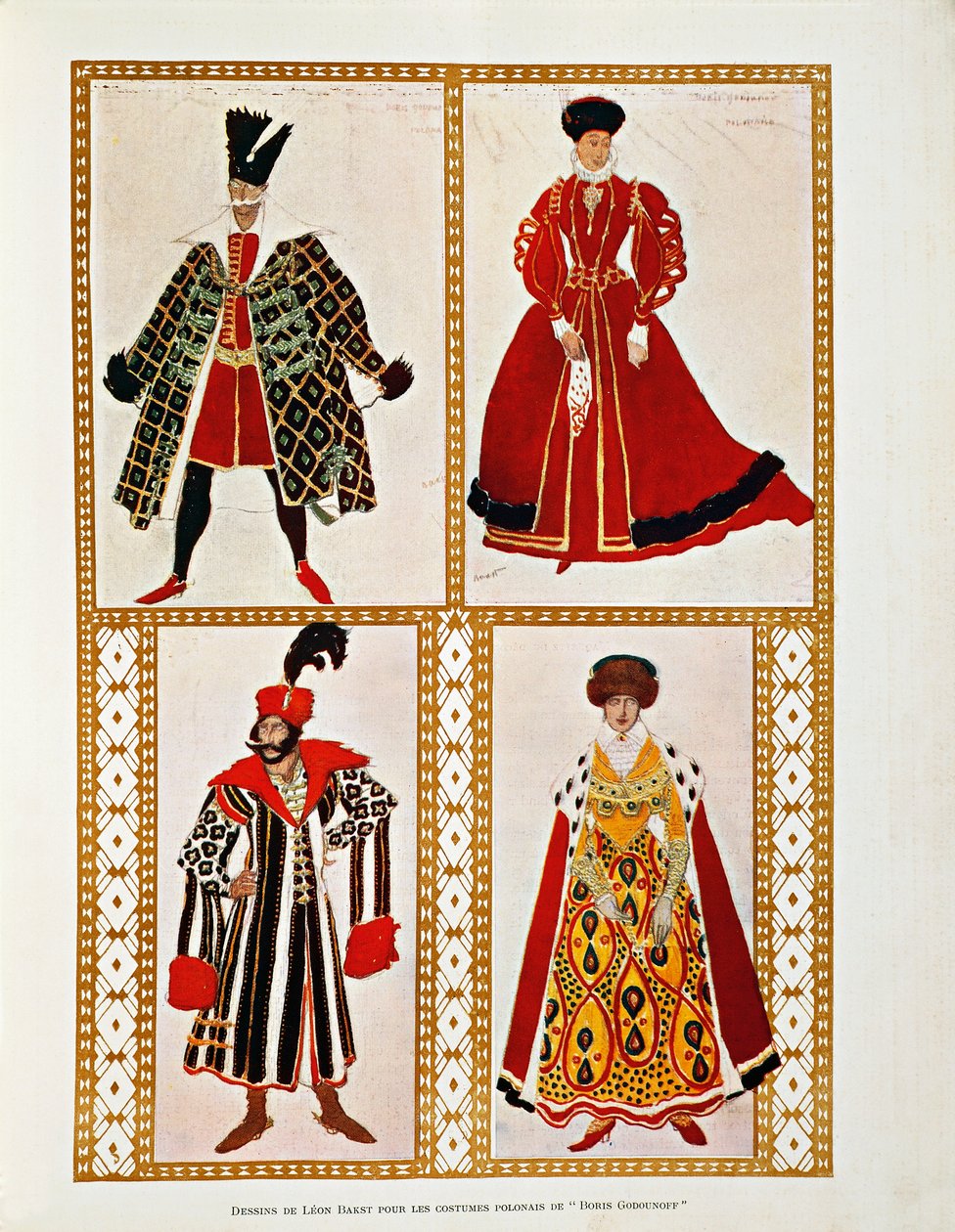 Kostuums voor de Polonaise Boris Godunov door Modest Moessorgski door Leon Bakst