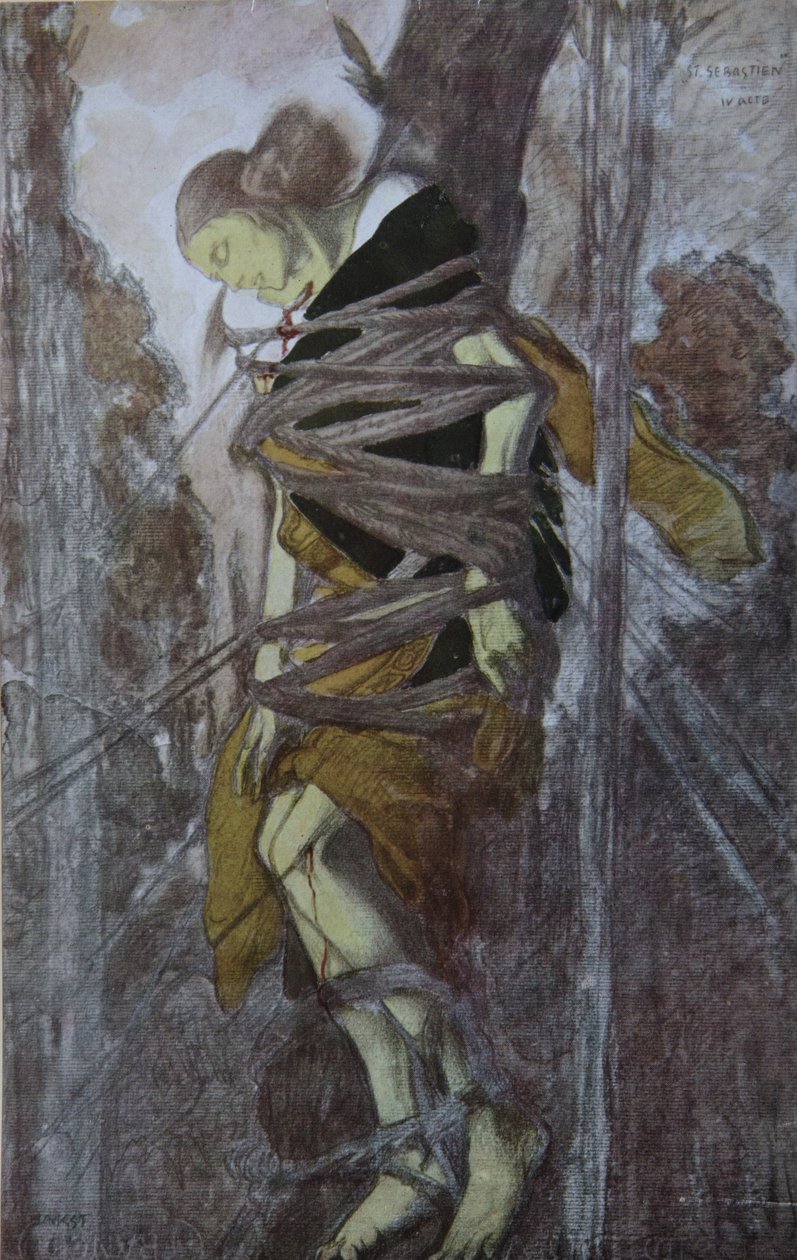 Ida Rubinstein in het toneelstuk Het Martelaarschap van St. Sebastian door Gabriele D