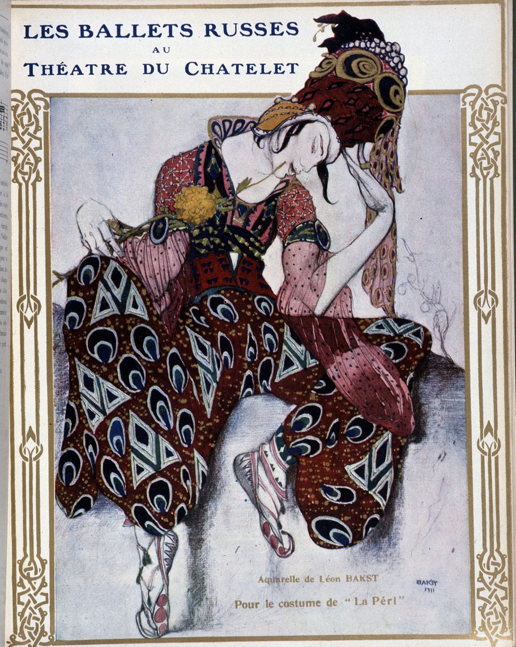 Les Ballets Russes in het theater van Chatelet: kostuum voor "La Peri" - aquarel door Bakst, cov. in "Comoedia geïllustreerd" door Leon Bakst