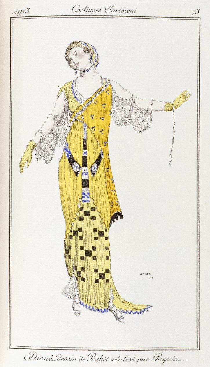 Parijse kleding: Dione-tekening door Bakst uitgevoerd door Paquin, 1913 door Leon Bakst