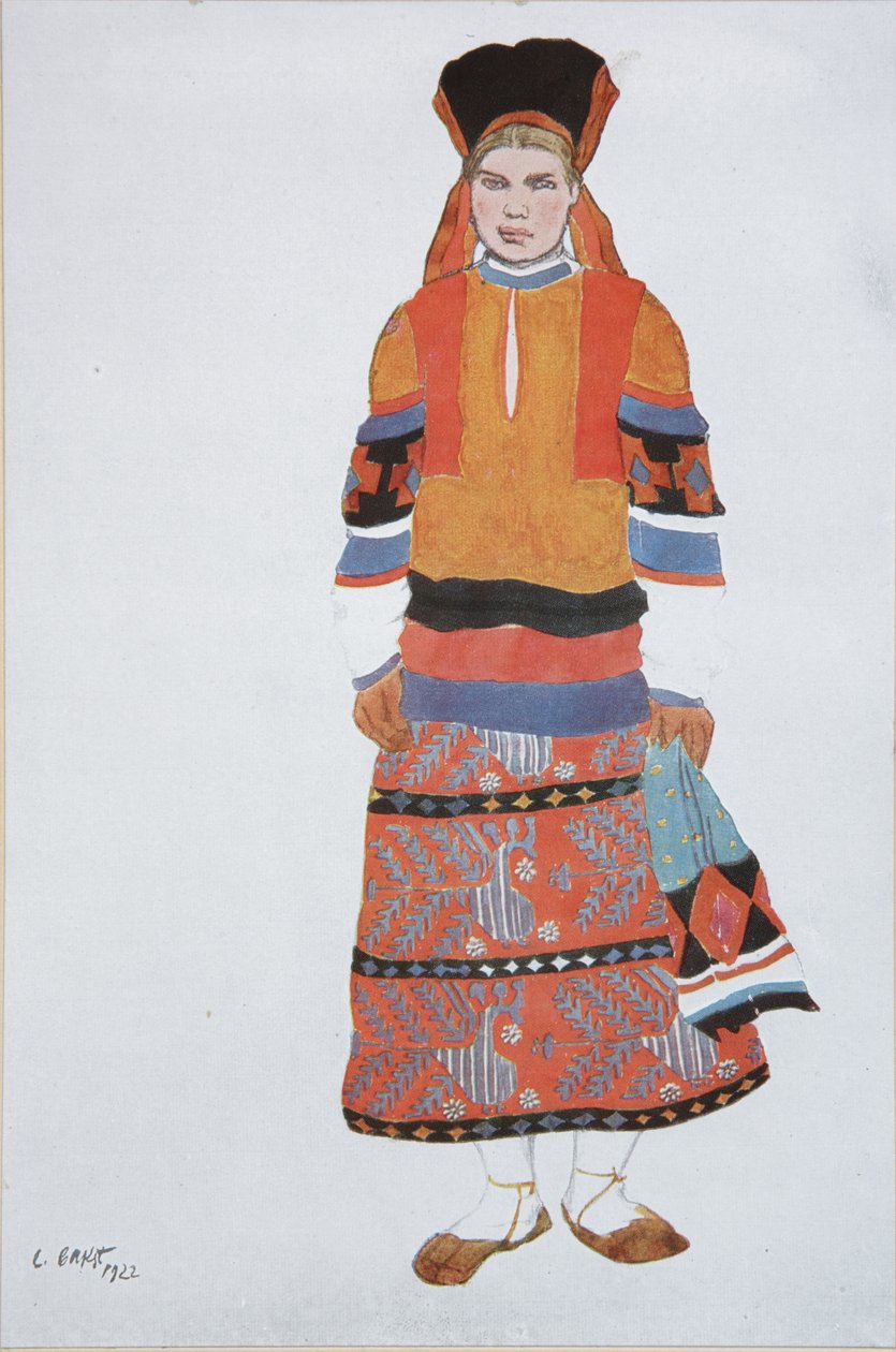 Boerin. Kostuumontwerp voor de Vaudeville Oude Moskou in het Théâtre Femina in Parijs, 1922 door Leon Bakst