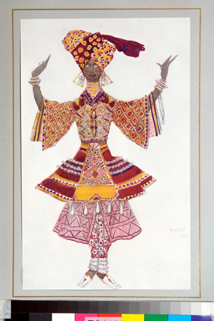 Russisch ballet - kostuum getekend voor het ballet "De blauwe god" geregisseerd door C Michel Fokine door Leon Bakst