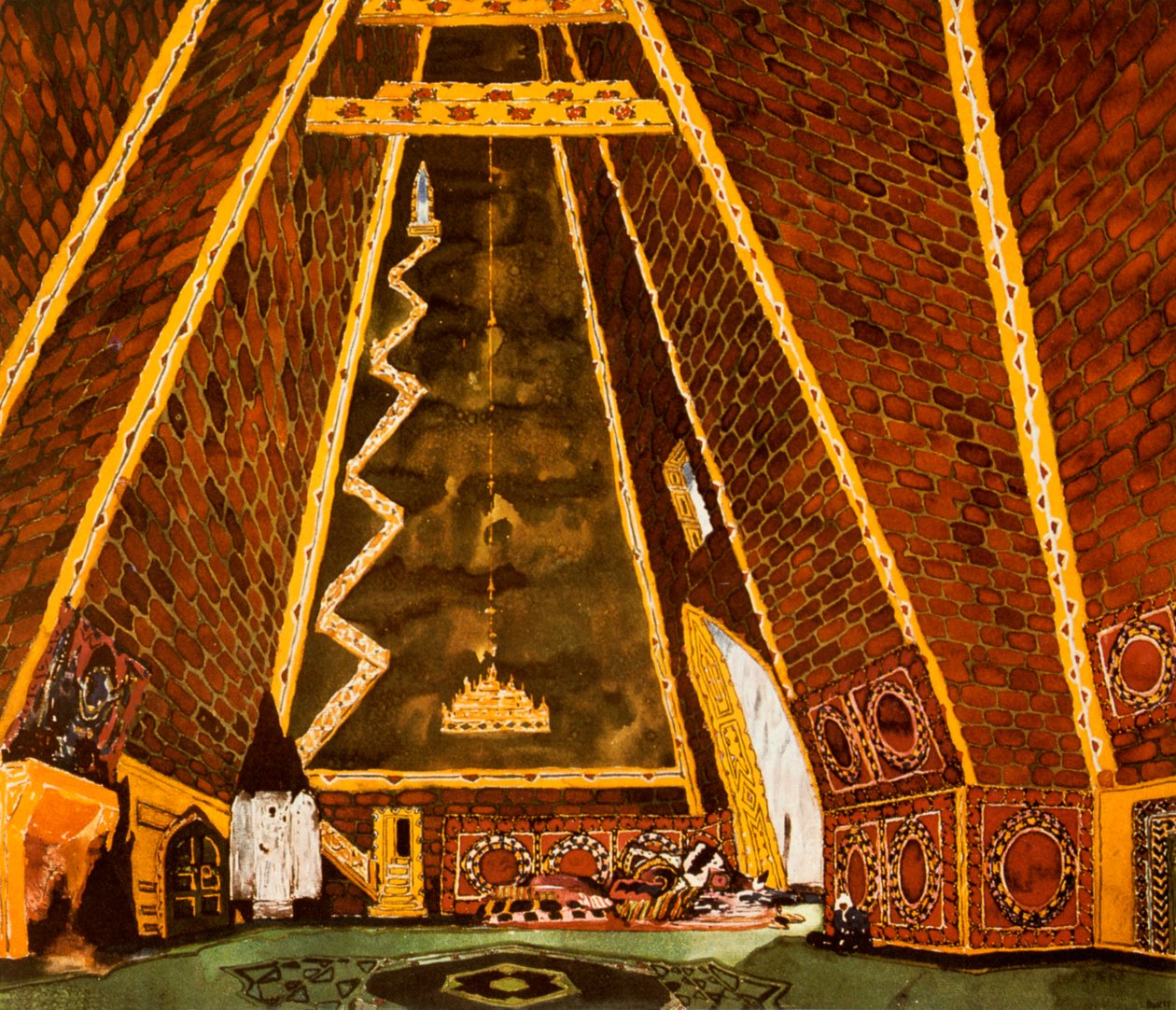 Decorontwerp voor Thamar, ballet van Mily Balakirev, 1912 door Leon Bakst
