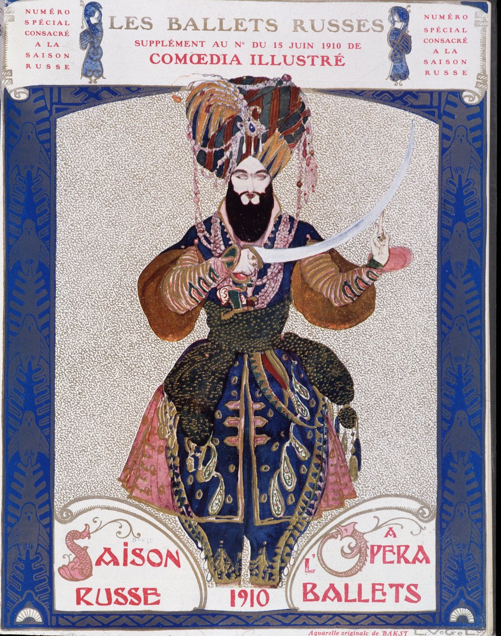 De Russische balletten in de opera - aquarel door Bakst, in Comoedia geïllustreerd door Leon Bakst