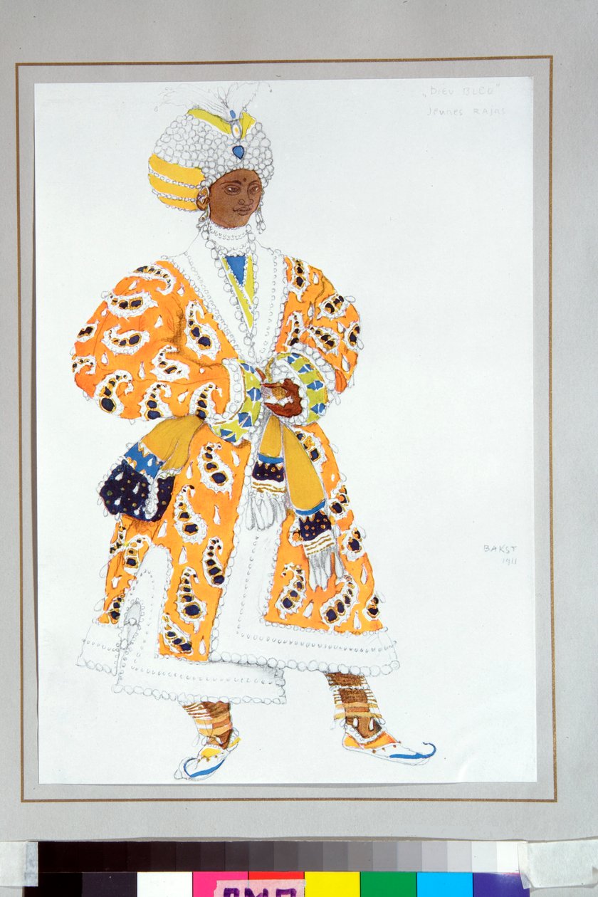 De jonge raja kostuum voor het Russische ballet De blauwe god door Leon Bakst