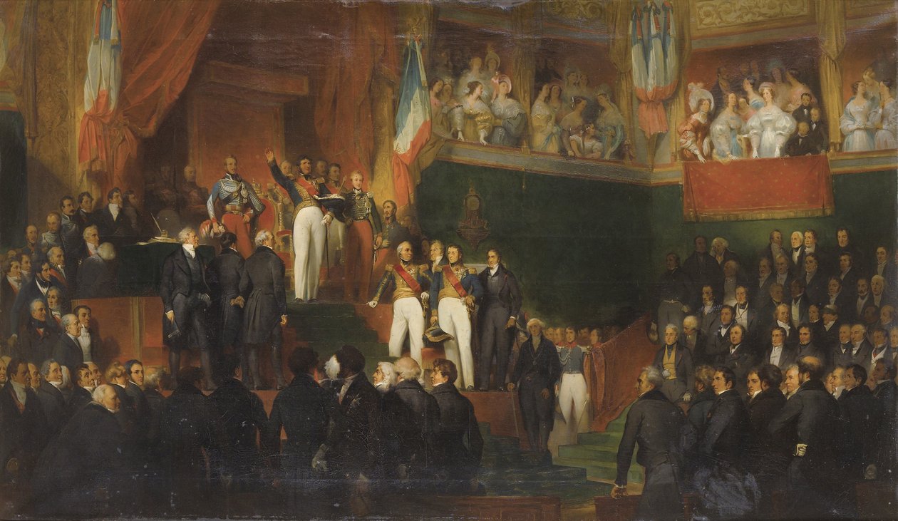 Louis-Philippe I wordt beëdigd als koning voor de Kamer van Afgevaardigden, 9 augustus 1830 door Leon Bazile Perrault
