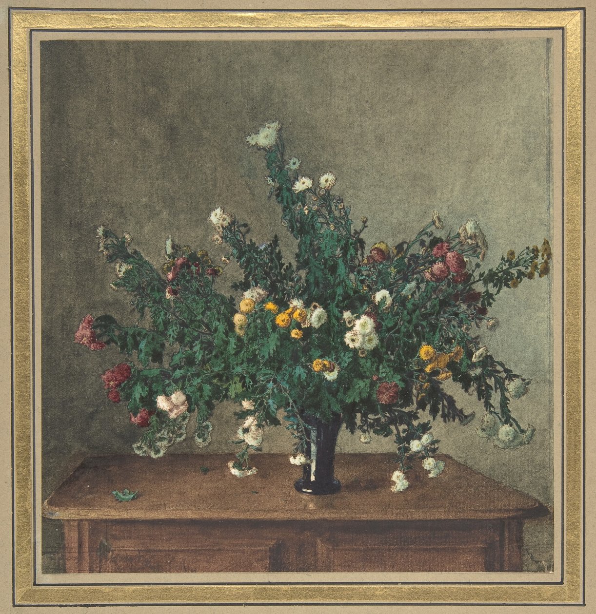 Boeket met kleine chrysanten door Léon Bonvin