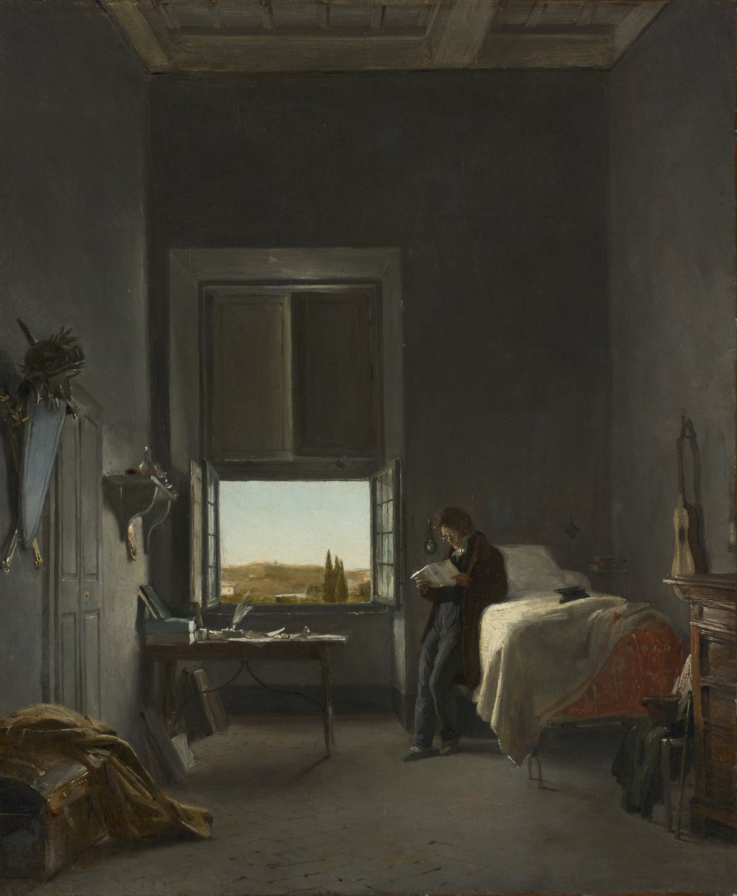 De Kunstenaar in Zijn Kamer in de Villa Medici, Rome door Léon Cogniet