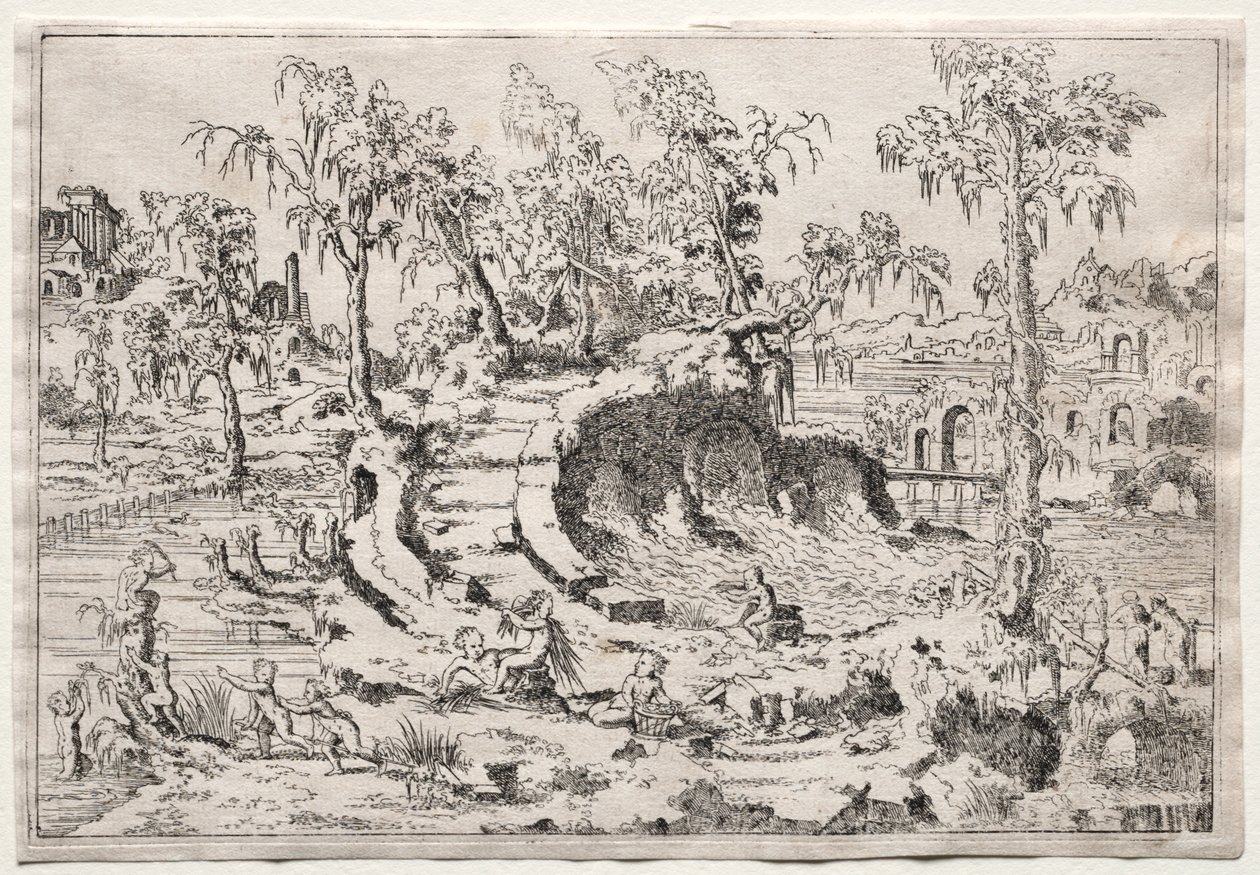 Landschap met putti door Leon Davent