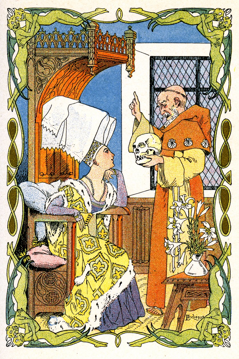 Frere Jean Turelure aanwezig bij Dame Violante une tete de mort door Leon Lebegue