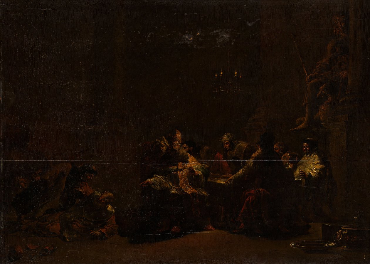 Pashur die Jeremia slaat in de tempel, ca. 1648 (olieverf op paneel) door Leonaert Bramer