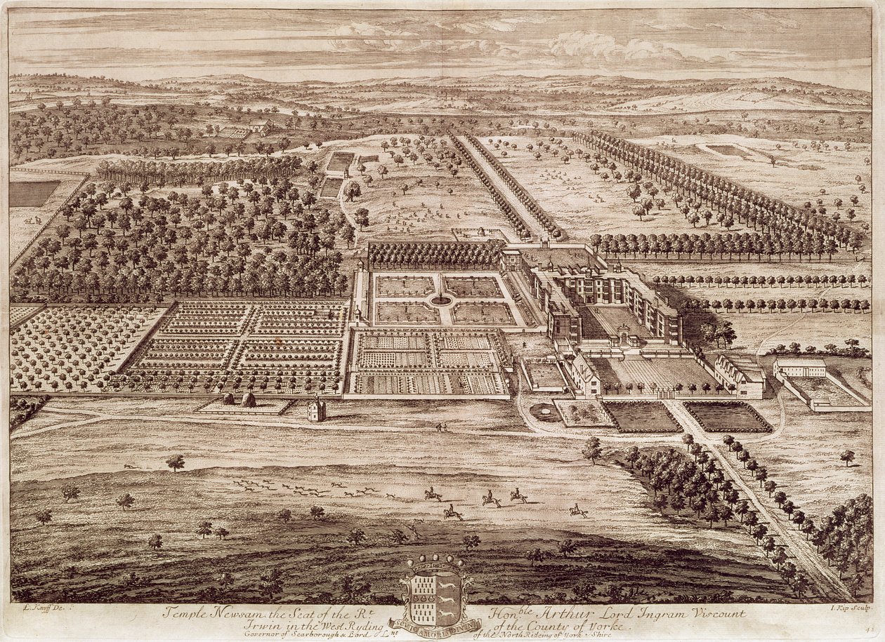 Uitzicht op Temple Newsam House vanuit het oosten (gravure) door Leonard (after) Knyff