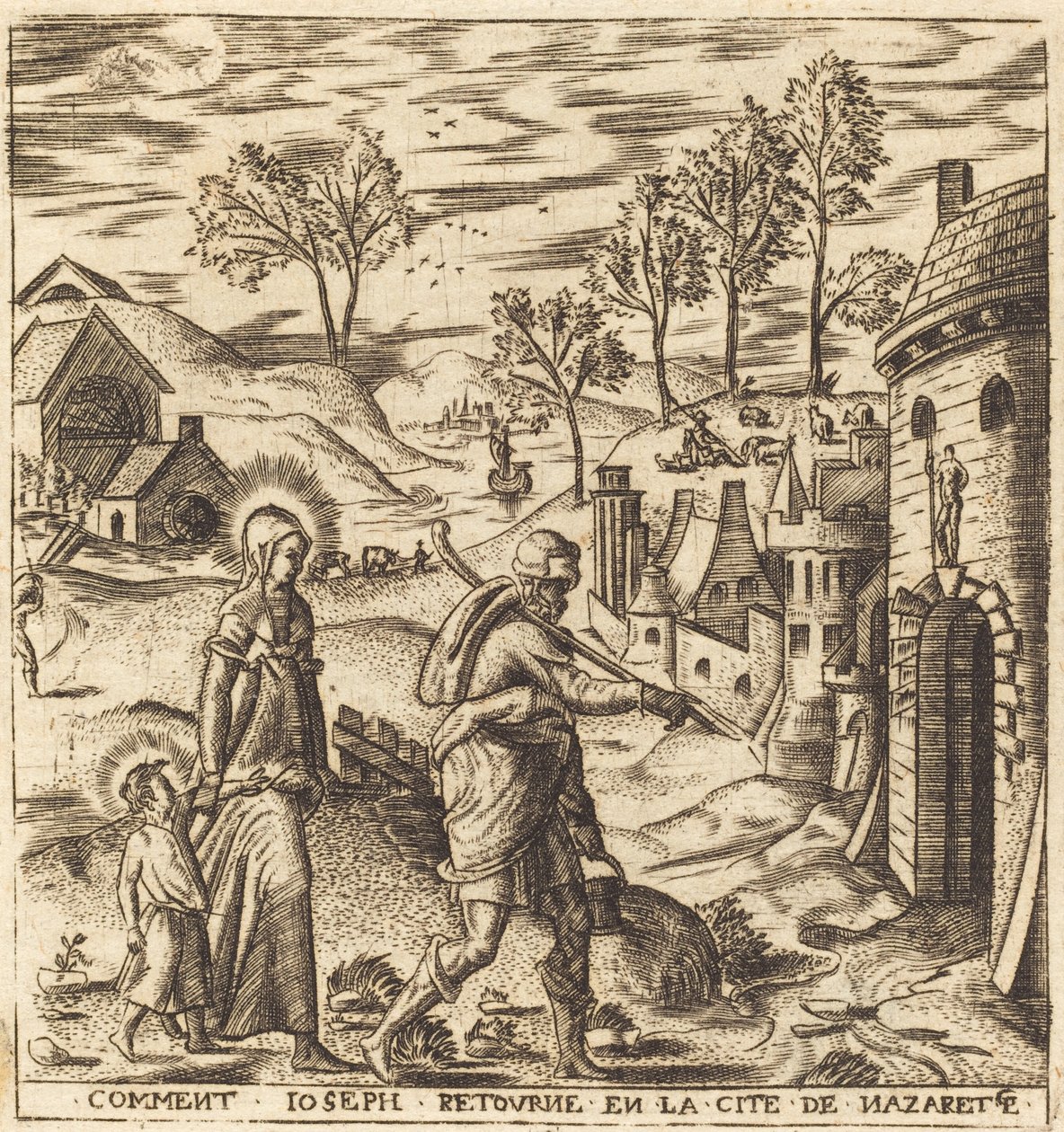 Jozef, Maria en Jezus keren terug naar Nazareth door Leonard Gaultier