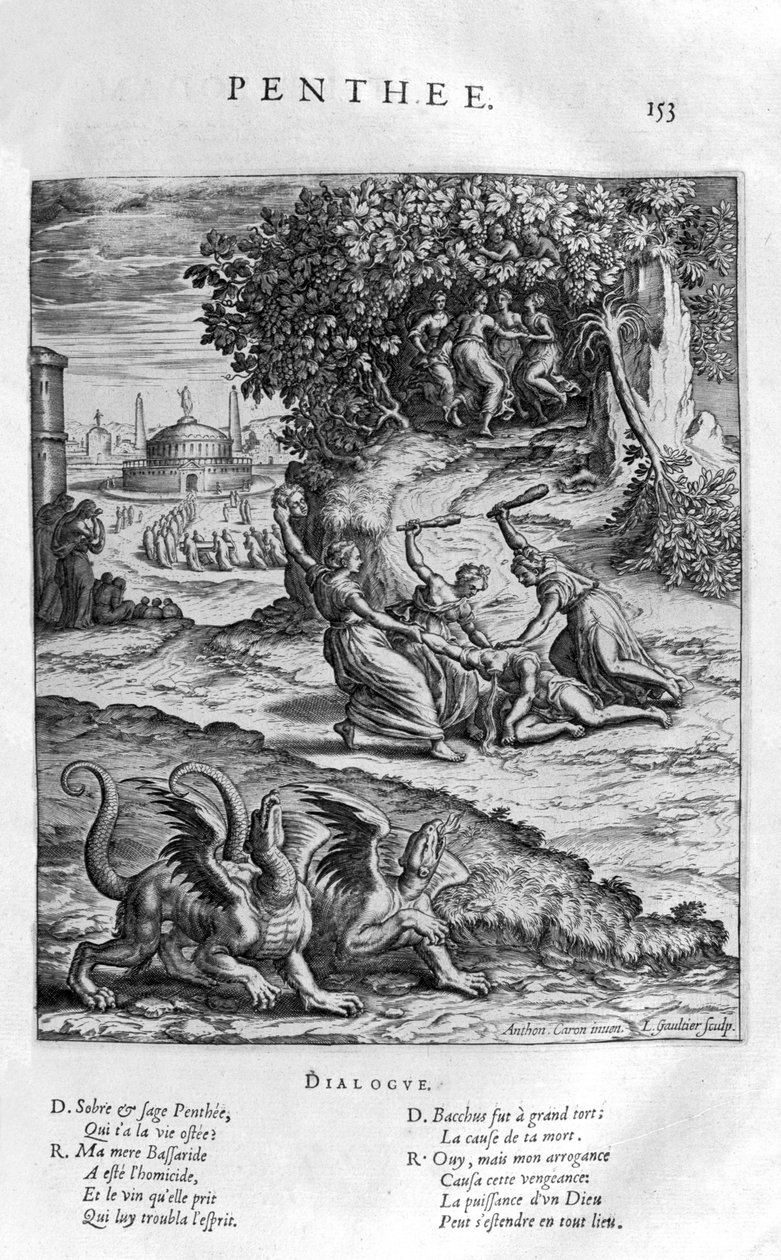 Pentheus, koning van Thebe, die Dionysus weerstaat door Leonard Gaultier