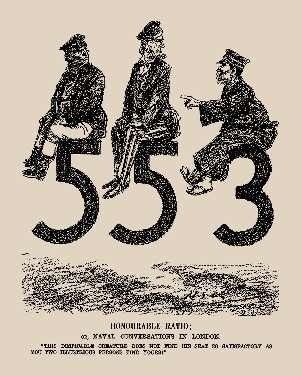 Eervolle Ratio of Marine Gesprekken in Londen. Punch door Leonard Raven Hill