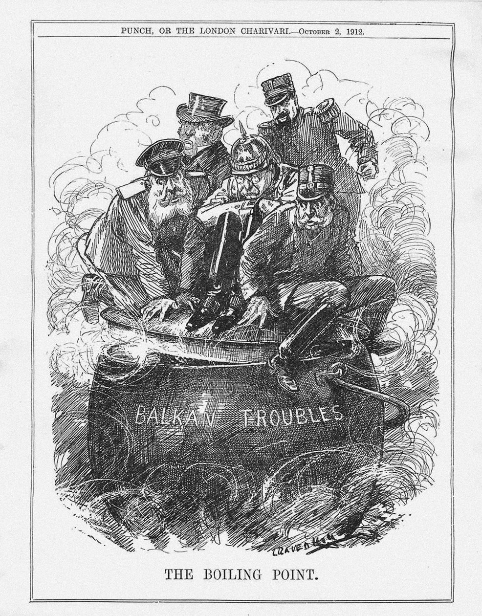 Het kookpunt. Punch Magazine, 2 oktober 1912 door Leonard Raven Hill