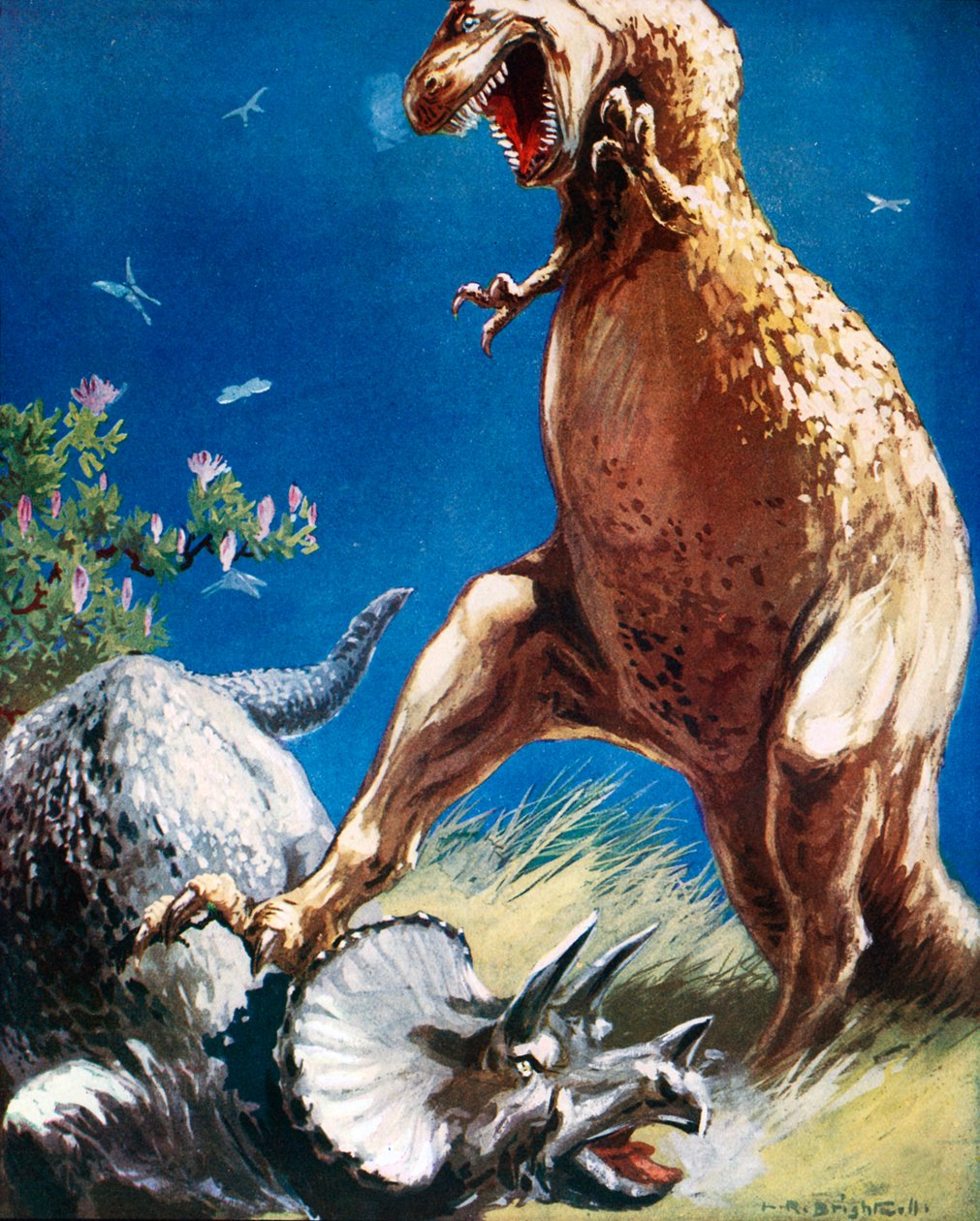 Dinosaurussen (kleurenlitho) door Leonard Robert Brightwell