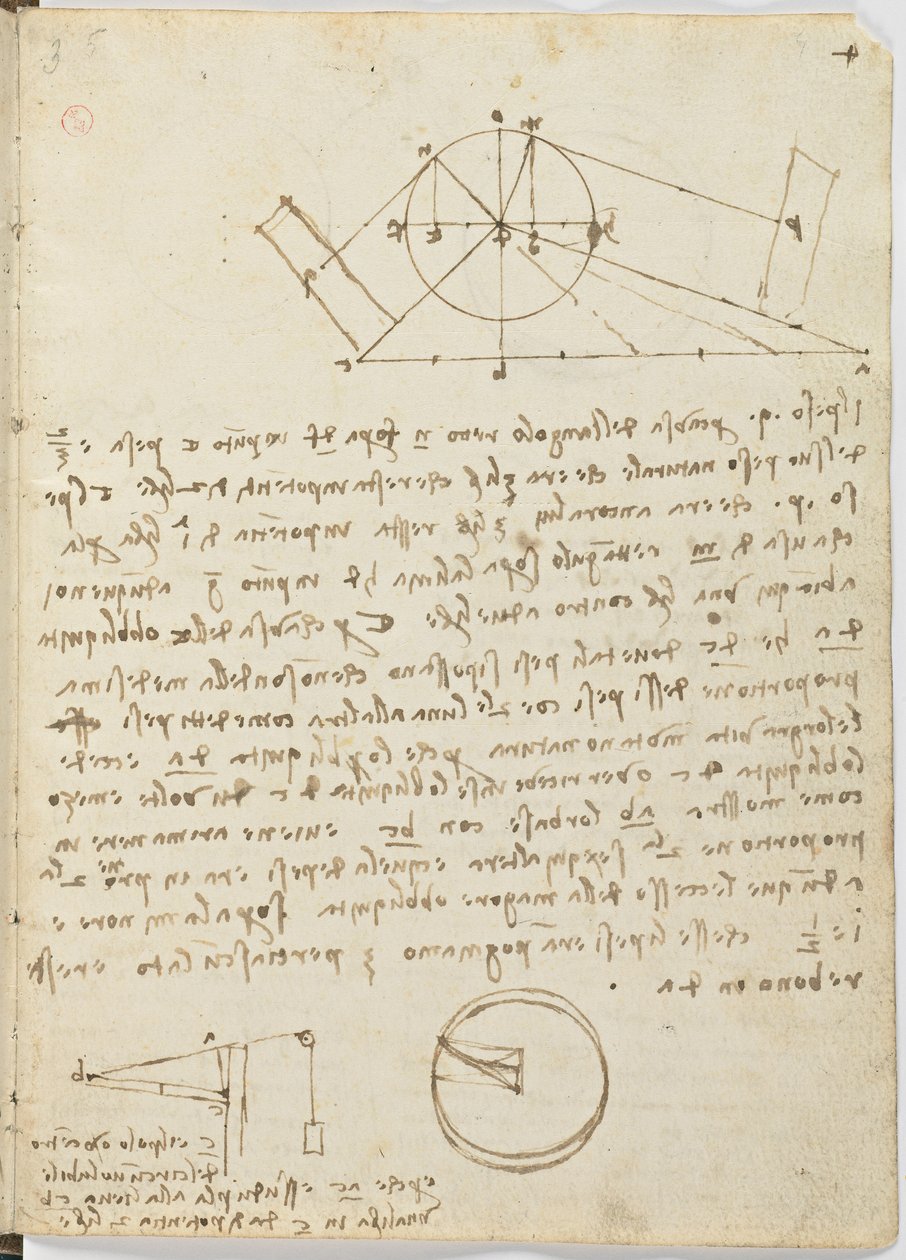 Vogelvluchtcode, c. 1505-06, papieren manuscript, cc. 18, blad 4 recto door Leonardo da Vinci