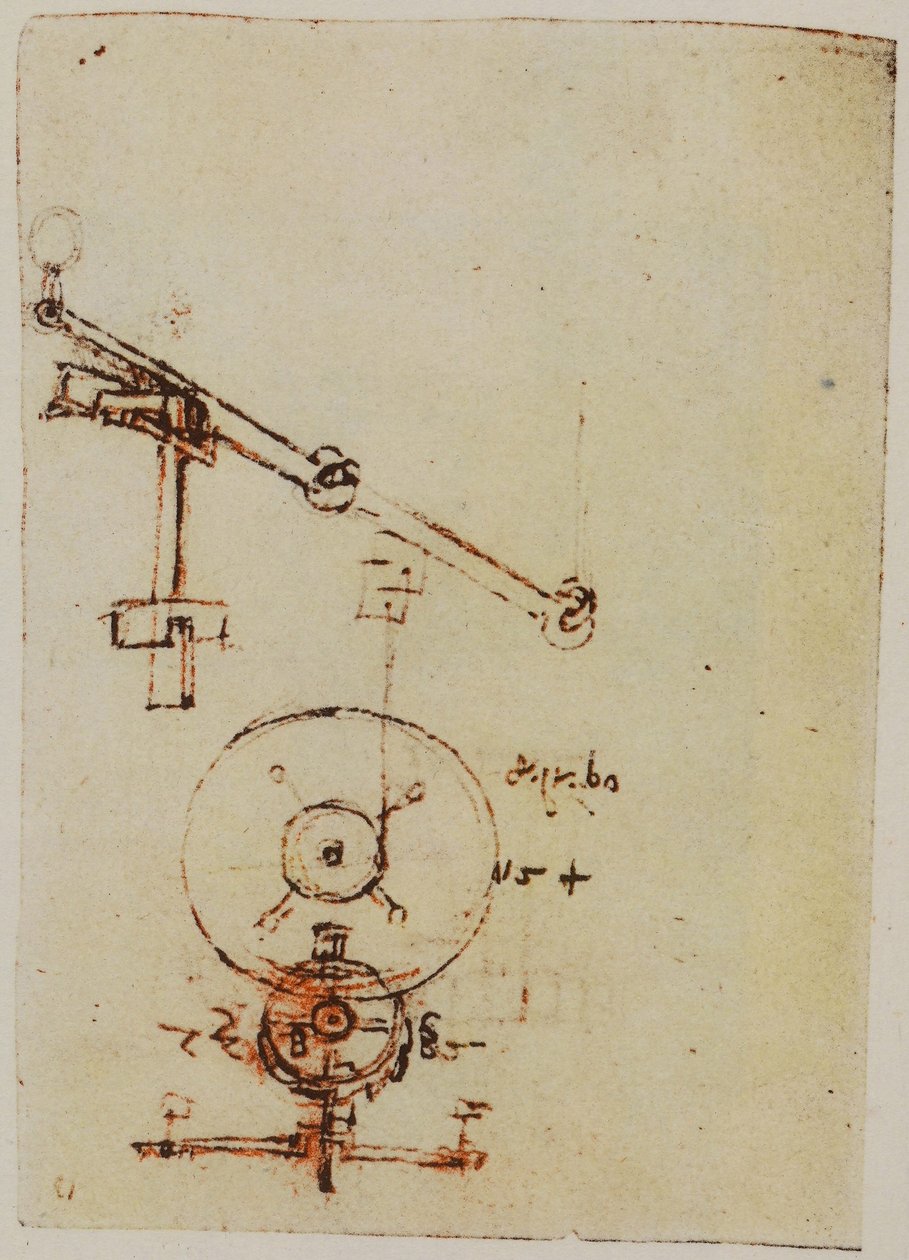 Ontwerpen voor het Maken van Wielen en Tandwielen, illustratie uit de Codex Forster II door Leonardo da Vinci