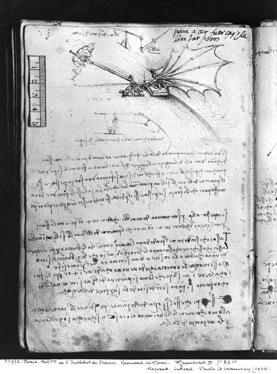 MS B fol.88v Testen van de draagkracht van een vleugel, 1487-90 door Leonardo da Vinci