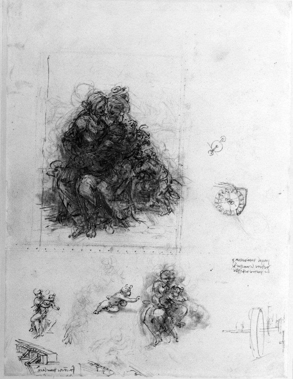 Studie voor de Maagd en het Kind met St. Anna, c.1501 (pen en inkt over zwart krijt op papier) door Leonardo da Vinci