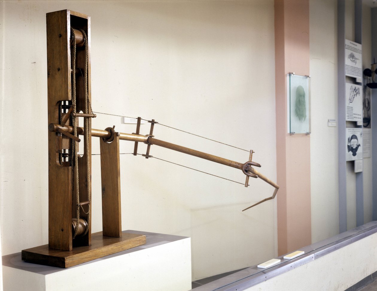 Vleugel met variabele helling, model volgens de tekening van Leonardo da Vinci. Museum voor Wetenschap en Technologie, Milaan door Leonardo da (after) Vinci