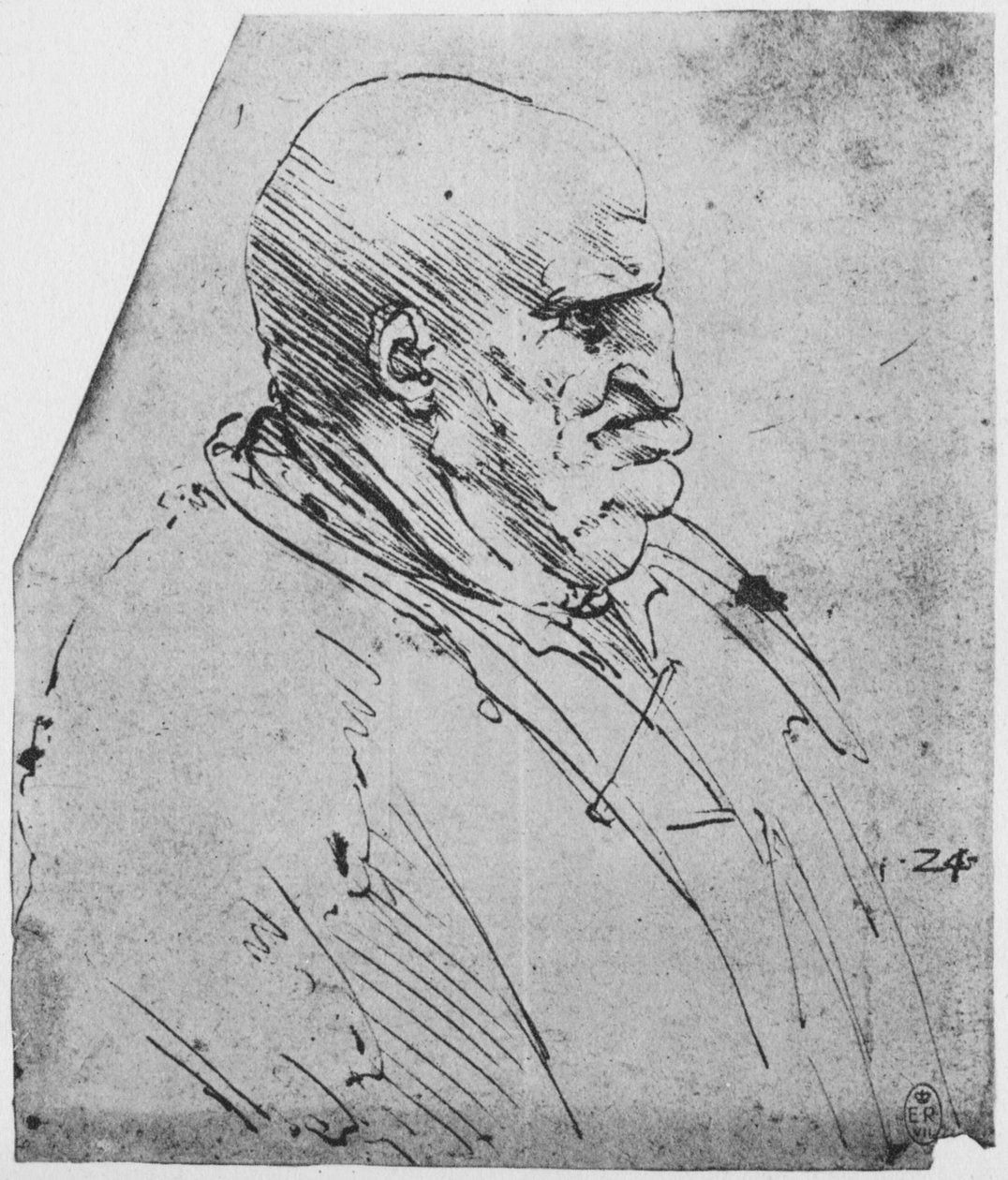 Een grotesk profiel van een man naar rechts, ca. 1480 door Leonardo da Vinci
