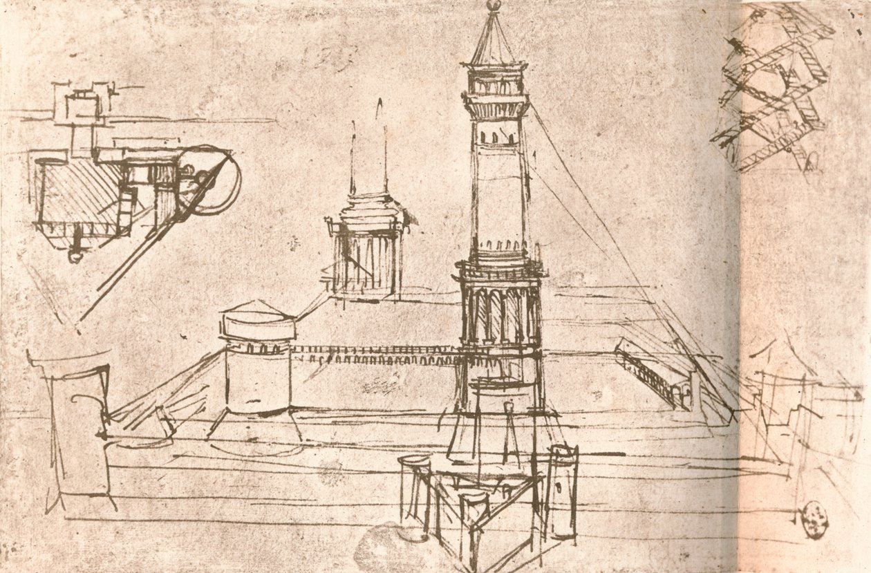 Architectuur voor kastelen, ca. 1472-ca. 1519, 1883 door Leonardo da Vinci