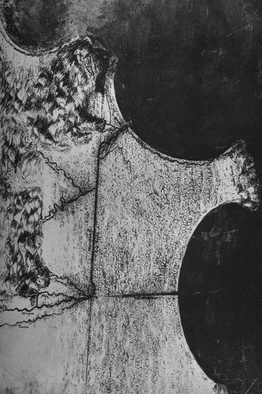 Vogelperspectief van de kust van Italië, ten noorden van Terracina, ca. 1480 door Leonardo da Vinci