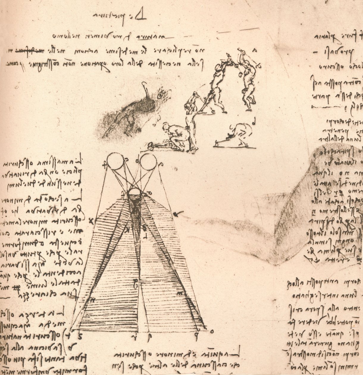 Diagram dat de theorie van licht en schaduw illustreert en schetsen van figuren, c1472-c1519 1883 door Leonardo da Vinci