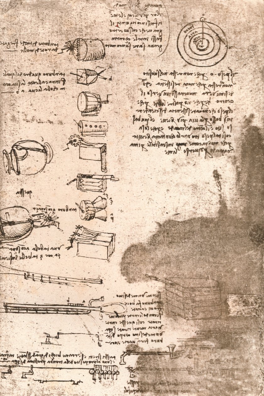 Tekening van muziekinstrumenten en andere objecten, ca. 1472-ca. 1519, 1883 door Leonardo da Vinci