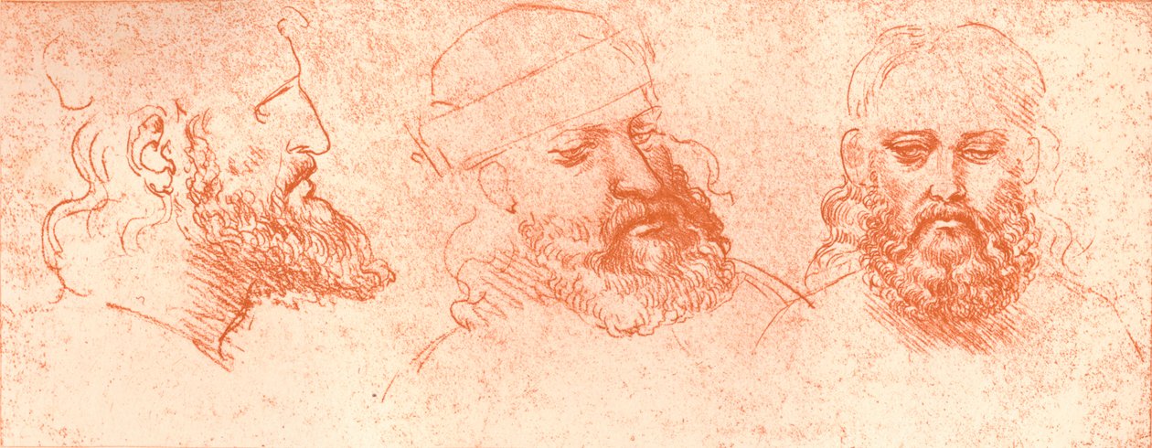 Tekening van oosterse hoofden, in rood krijt, ca. 1472-ca. 1519 door Leonardo da Vinci