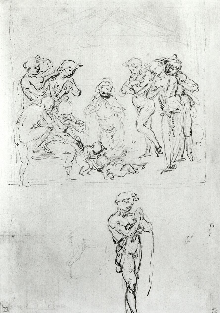 Figurale studies voor de Aanbidding der Wijzen, c.1481 door Leonardo da Vinci