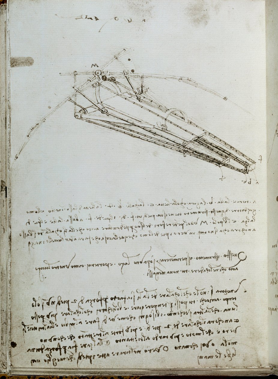 Vliegmachine tekening. Manuscript door Leonardo da Vinci door Leonardo da Vinci