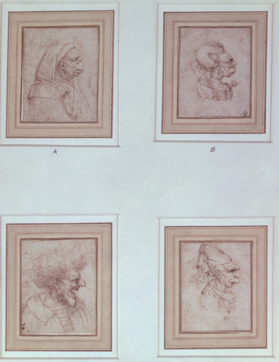 Vier karikaturen door Leonardo da Vinci