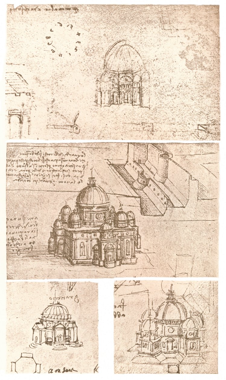 Vier tekeningen van kerkelijke architectuur, c1472-c1519 1883 door Leonardo da Vinci