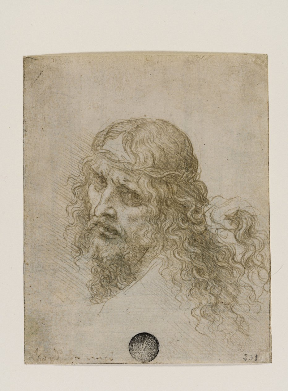 Hoofd van Christus gekroond met doornen, ca. 1500 door Leonardo da Vinci
