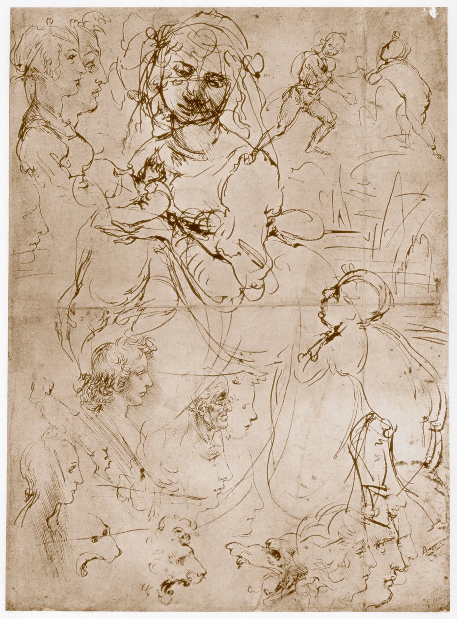 Knielende Madonna met het Kind en St. Johannes door Leonardo da Vinci