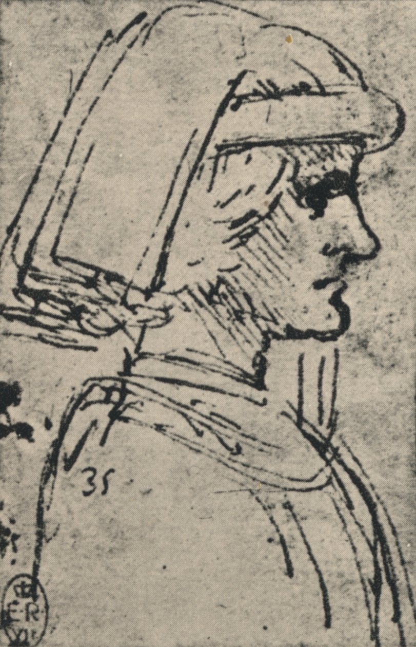 Profiel van een jonge man met een kaproen door Leonardo da Vinci