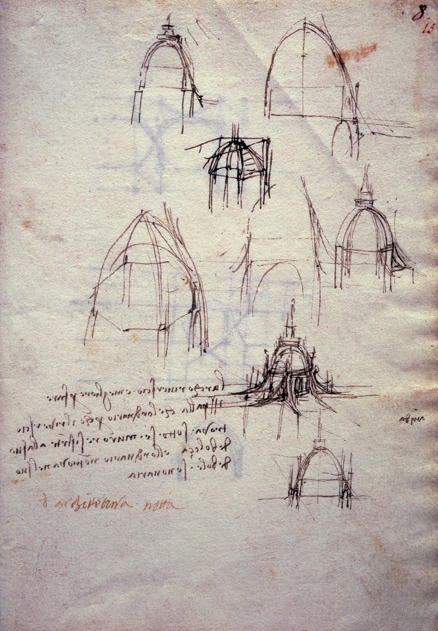 Studies voor lantaarn van kathedraal, uit Codex Trivulzianus door Leonardo da Vinci
