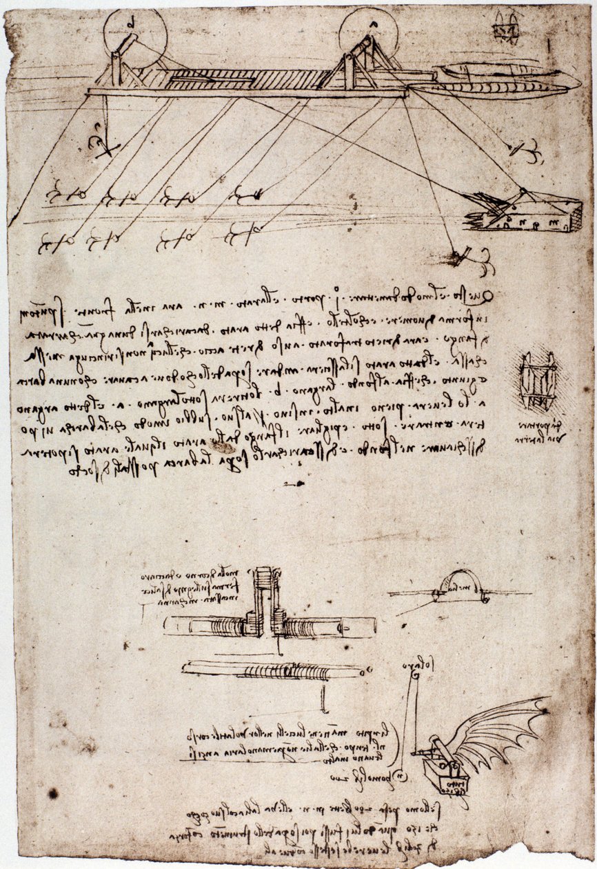 Studie voor een marinedreg door Leonardo da Vinci. Tekening met pen en inkt. door Leonardo da Vinci