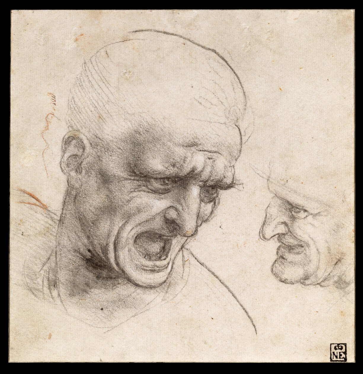 Studie van twee krijgerskoppen voor de Slag bij Anghiari door Leonardo da Vinci