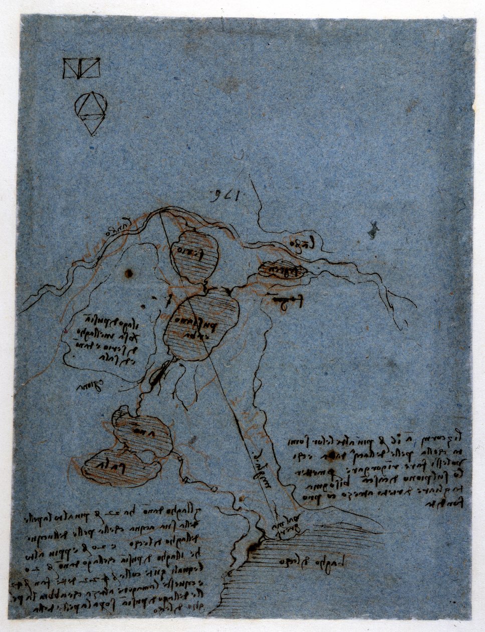 Studie over de exploitatie van waterkracht in hydraulische machines (noria) door Leonardo da Vinci. Tekening met pen en inkt. door Leonardo da Vinci