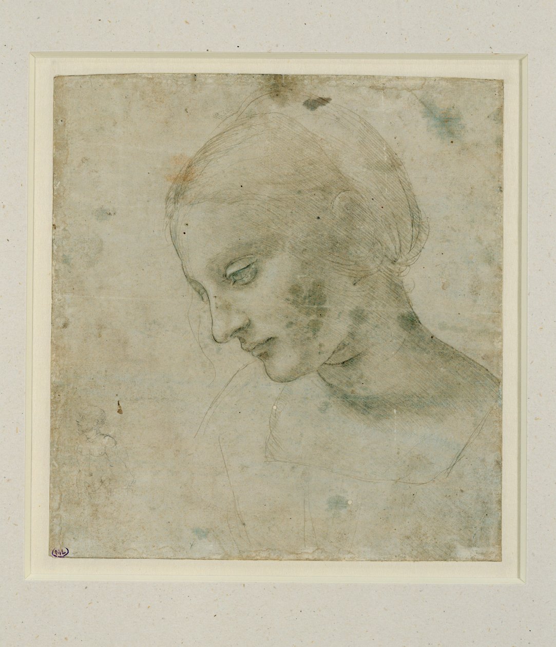 Het hoofd van een vrouw bijna in profiel ... door Leonardo da Vinci