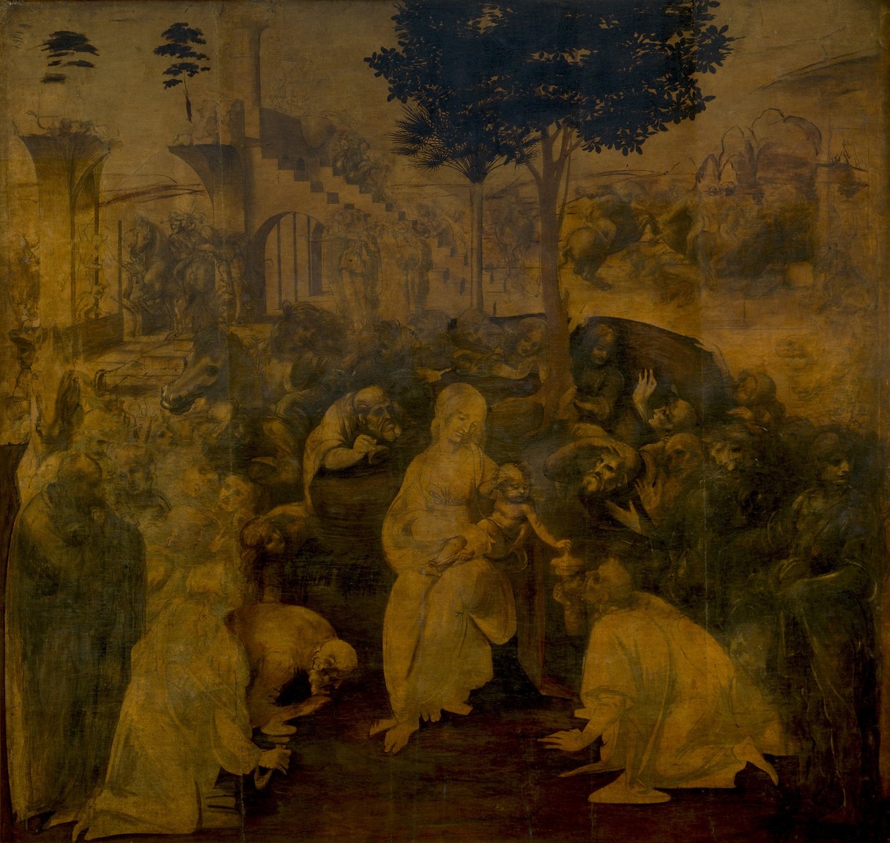 De aanbidding der wijzen, ca. 1480 door Leonardo da Vinci