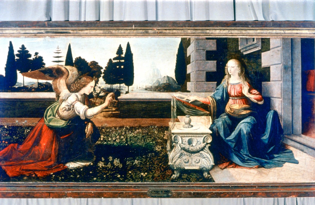 De Annunciatie, 1472-1475 door Leonardo da Vinci