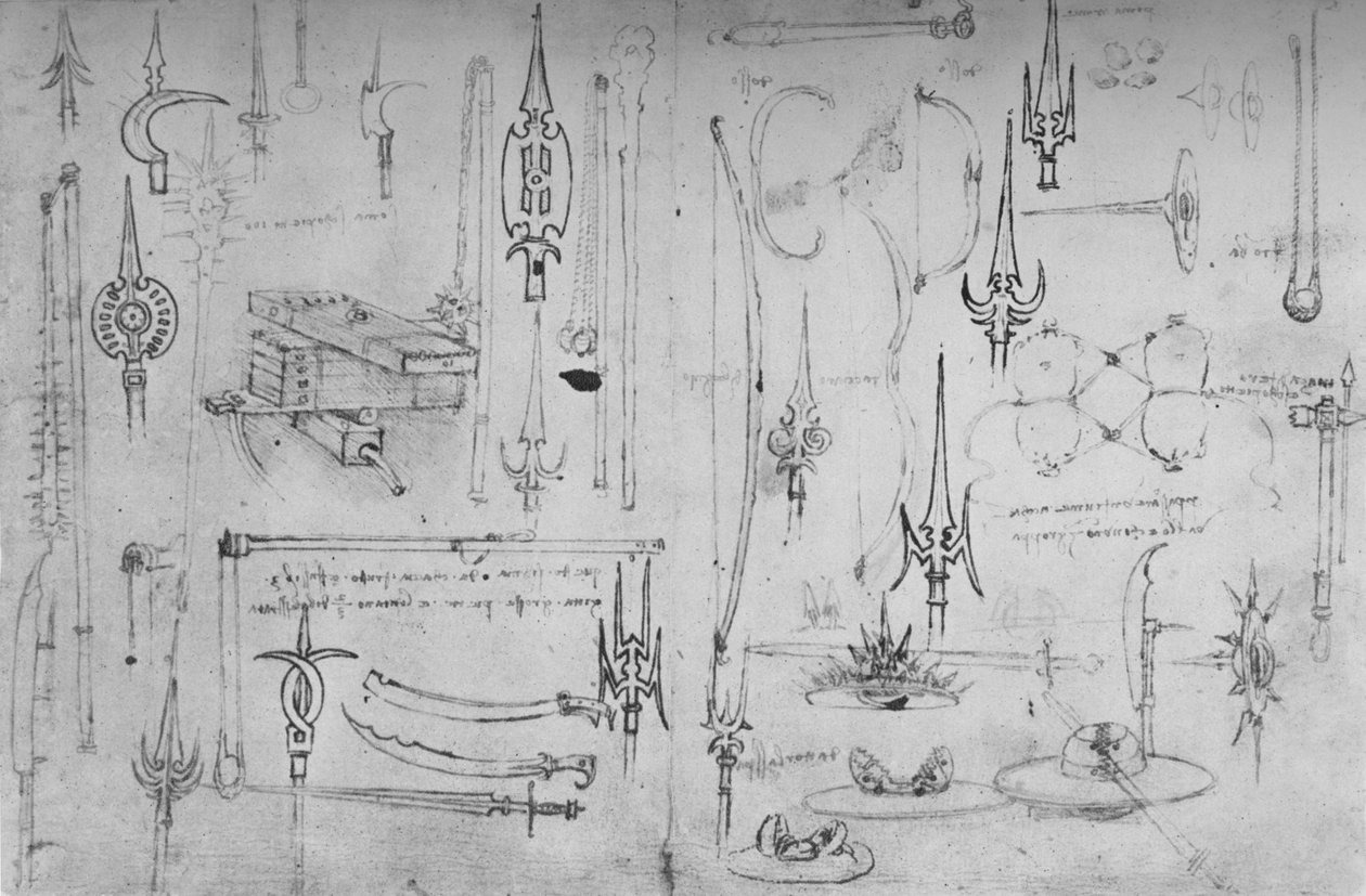 Verschillende wapens voor aanval en verdediging, ca. 1480 1945 door Leonardo da Vinci