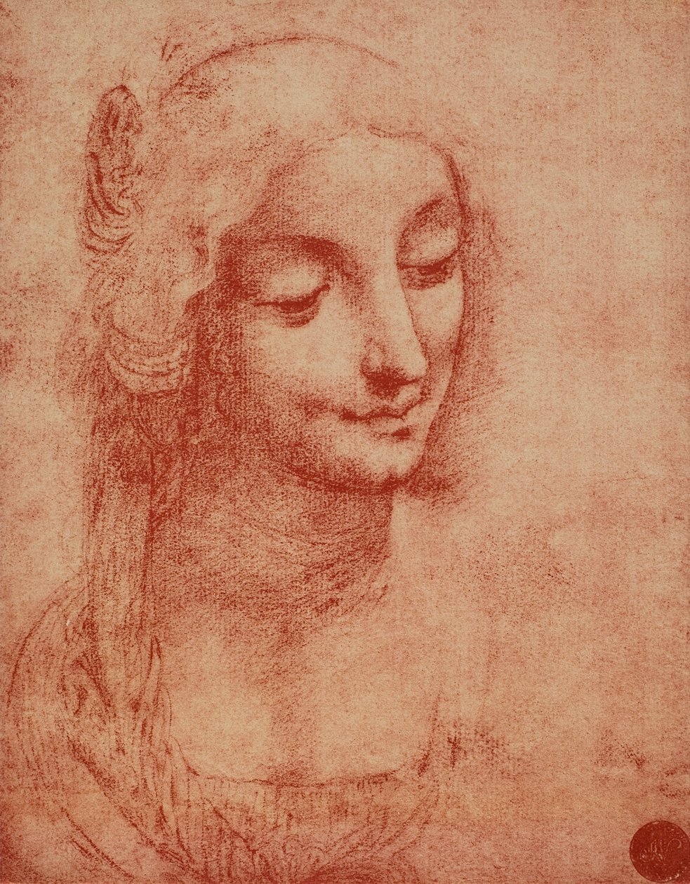 Gezicht van een vrouw, tekening door Leonardo da Vinci. Gallerie dell